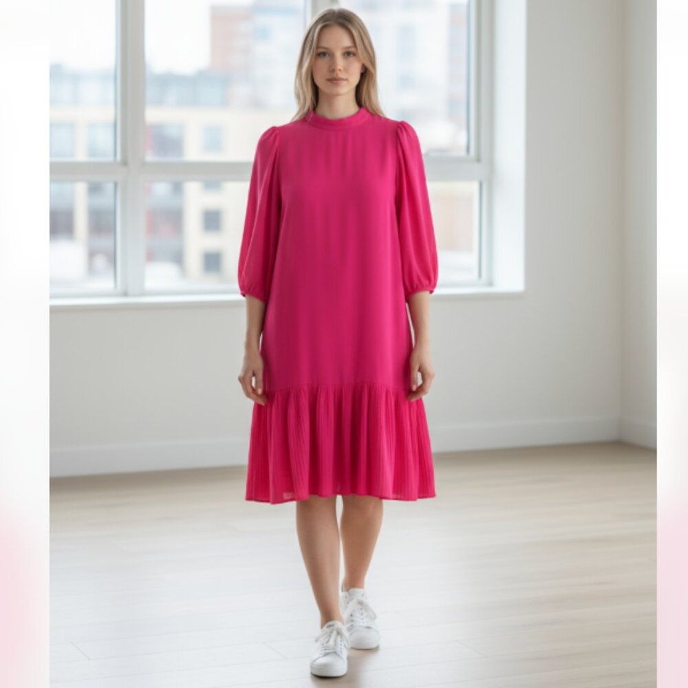 NWT Nanette Lepore Pleated Tie Back Chiffon Knee Length Dress In Pink Sky SZ-2